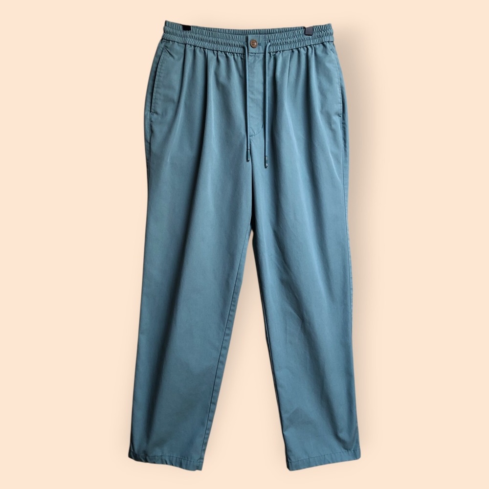 Teddy Fresh Teal Blue Elastic Waist Pull On Chino Pants Drawstring Unisex Medium